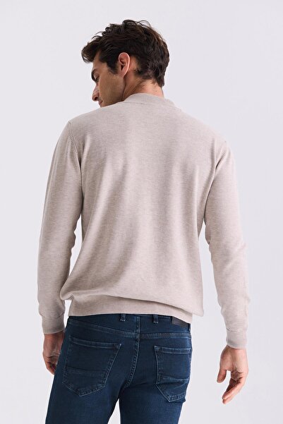 Jakamen Bej Classic Fit Desenli Yarım Balıkçı Yaka Triko Kazak