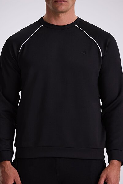 Jakamen Siyah Slim Fit Pamuk Karışımlı Bisiklet Yaka Sweatshirt