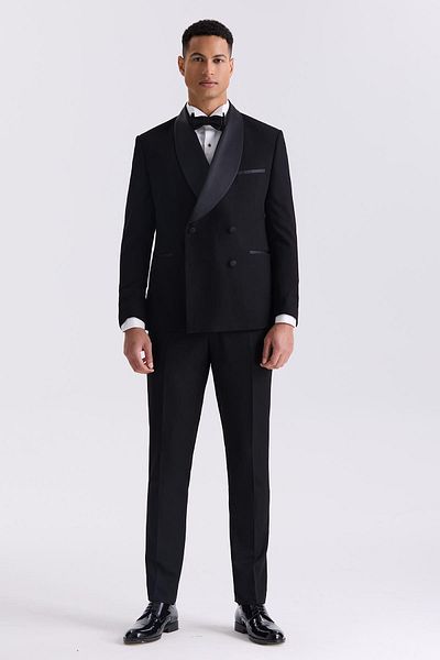 Jakamen Black Slim Fit Fixed Shawl Lapel Double Breasted Tuxedo Suit