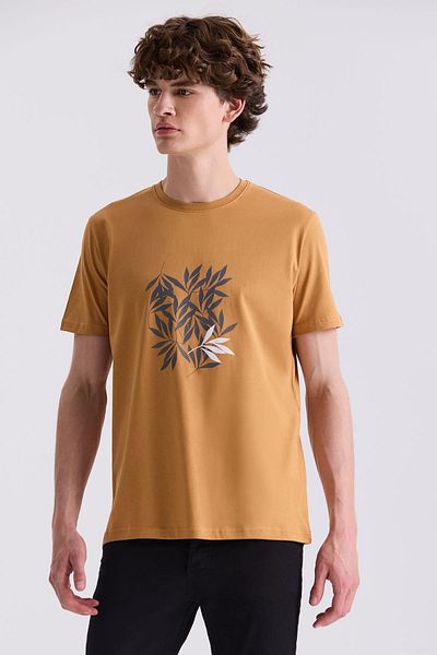 Jakamen Μπλούζα T-shirt Μουστάρδι Slim Fit Κοντό Μανίκι