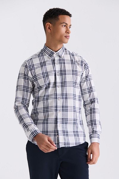 Jakamen Тъмносиня риза Slim Fit на каре, 100% памук