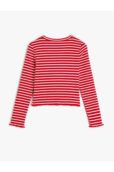 Koton Long Sleeve Crew Neck - Dog Embroidered Ribbed T-Shirt