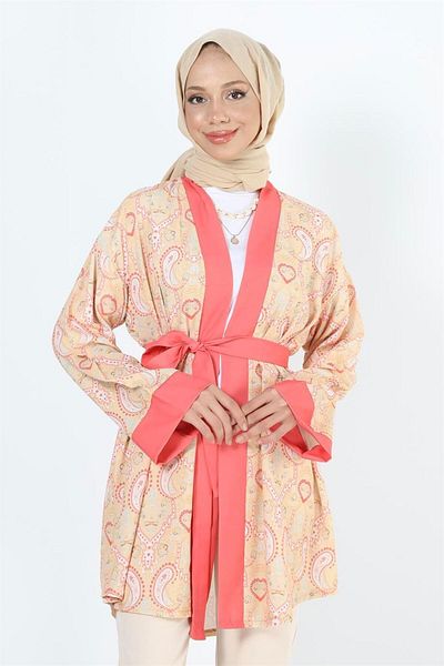 Plistre 2121_Patterned Belted Waist Kimono