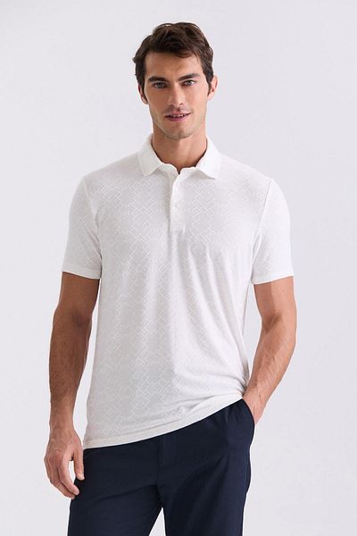 Jakamen Μπλουζάκι με γιακά πόλο με σχέδιο Ecru Slim Fit