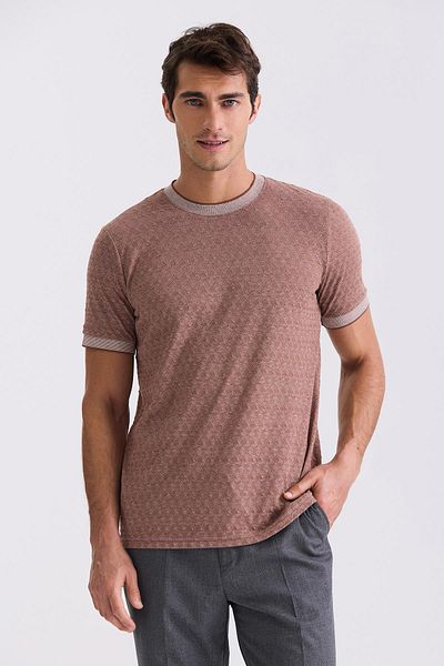Jakamen Καφέ μπλουζάκι με λεπτή εφαρμογή Crew Neck