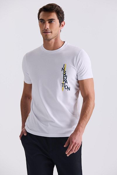 Jakamen Λευκό T-shirt Slim Fit με Στρογγυλή Λαιμόκοψη