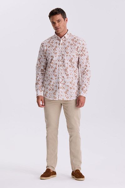 Jakamen Πουκάμισο Comfort Fit με μοτίβο λουλουδιών καφέ με κουμπιά γιακά