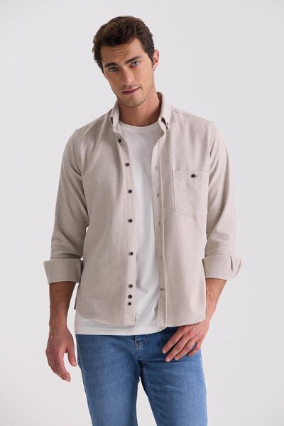 Jakamen Beige Slim Fit Buttoned Collar Pocket Shirt