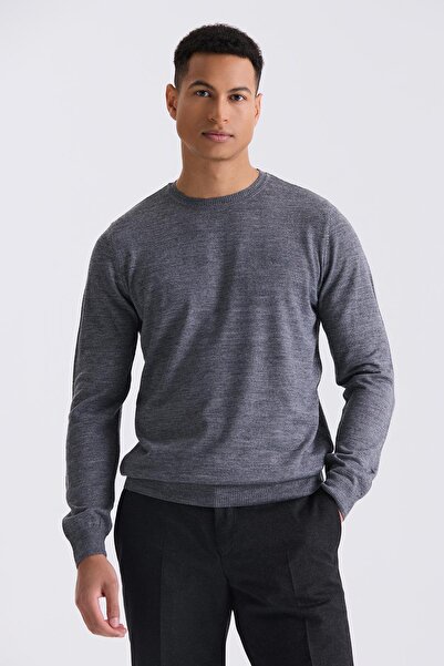 Jakamen Gray Regular Fit Crew Neck Knitwear Sweater