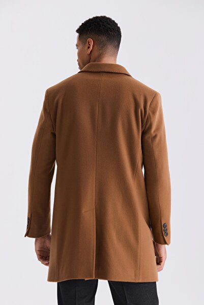 Jakamen Tan Comfort Fit Mono Collar Side Pocket Stamp Coat