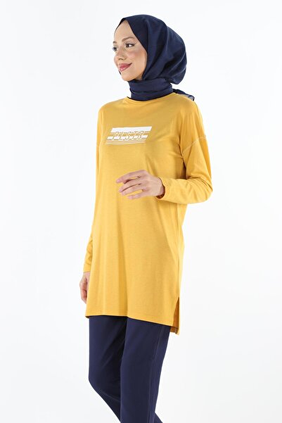 Plistre 2151_kolevi Stitching Detailed Printed Hijab Tunik