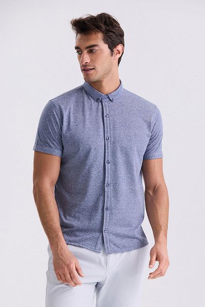 Jakamen Μπλουζάκι με κουμπιά με πέτο πουκάμισο Navy Blue Slim Fit