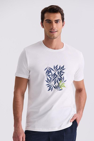 Jakamen T-Shirt Ekru Slim Fit Κοντό Μανίκι