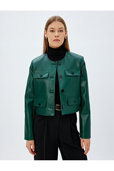 Koton Μπουφάν από συνθετικό δέρμα με στρογγυλή λαιμόκοψη και λεπτομέρεια τσέπης