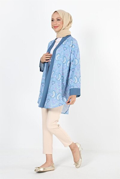 Plistre 2121_візерунковий кімоно з поясом на талії