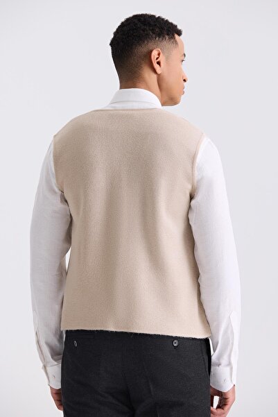 Jakamen Bej Slim Fit Erkek Triko Yelek