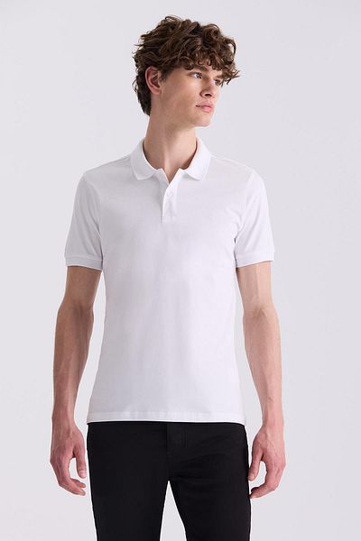Jakamen Λευκό T-Slim Fit Polo λαιμόκοψη