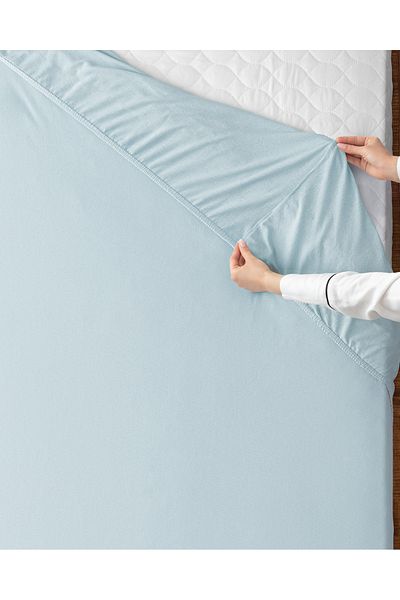 Madame Coco Cearşaf de pat pieptănat din bumbac dublu elastic albastru