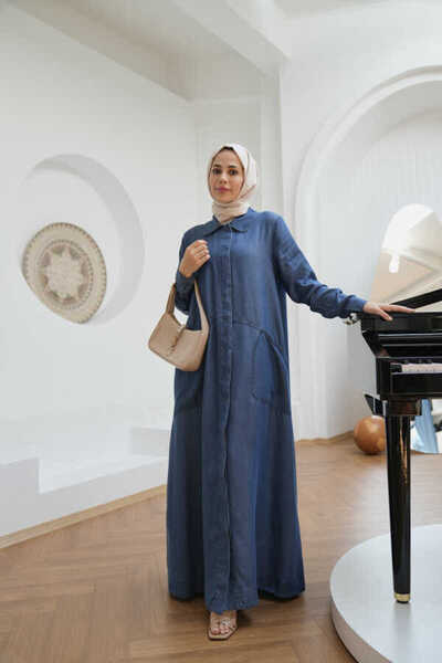 Neways 6648- Düğmeli Ferace Koyu Mavi