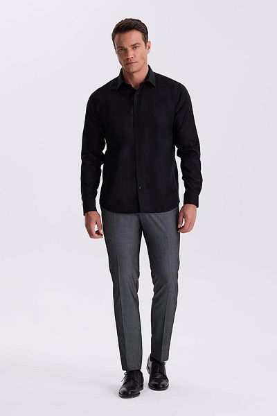 Jakamen Черна риза Comfort Fit Non-Gladding, 100% памук, без гладене