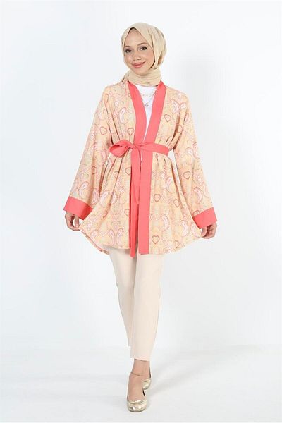 Plistre 2121_Patterned Belted Waist Kimono
