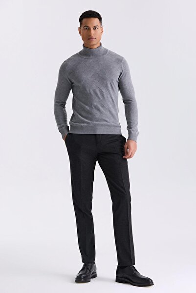 Jakamen Gray Slim Fit Full Turtleneck Patterned Sweater Sweater