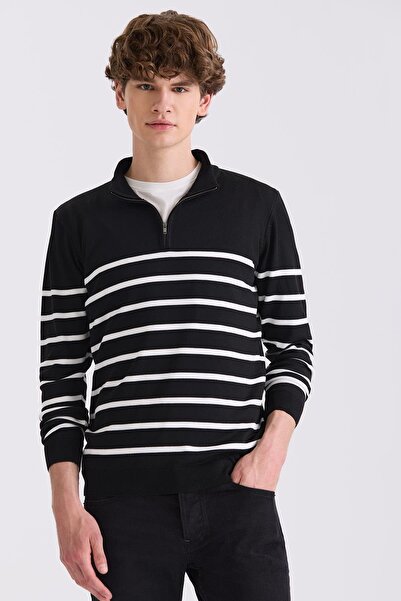 Jakamen Black Slim Fit Half Fisherman Knitwear Sweater