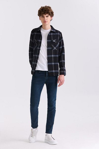 Jakamen Черна, свободна, памучна риза Lumberjack с джоб и шарки