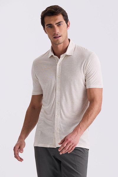Jakamen Μπεζ Slim Fit πουκάμισο με γιακά T-Shirt