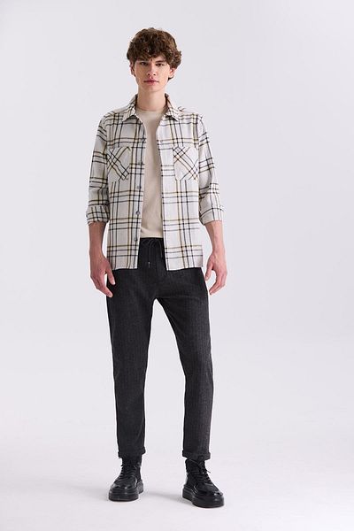 Jakamen Stone over Size Loose Cut Plaid Patterned Cotton Pocket Lumberjack Shirt