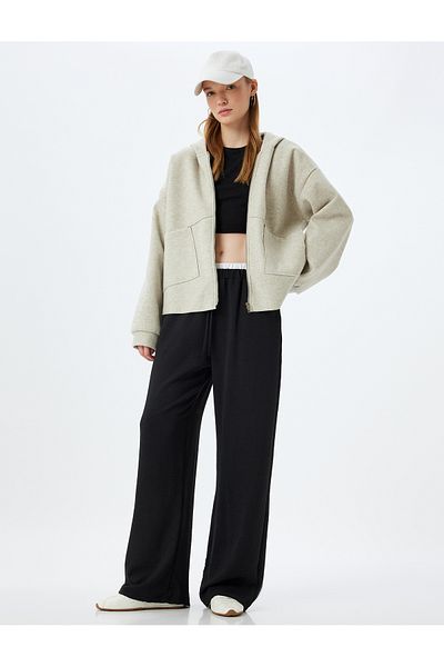 Koton Hooded Oversize Cardigan - Zippered and Pocket Detailed