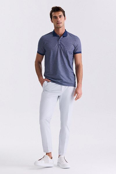Jakamen Μπλουζάκι με γιακά πόλο με μοτίβο Navy Blue Classic Fit με τσέπες