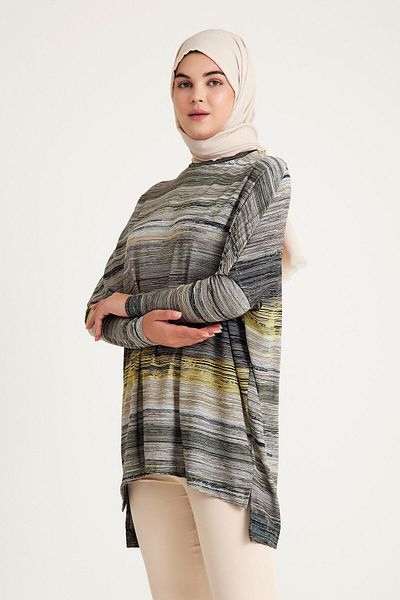 Plistre 2235_Patterned Slit Oversize Hijab Tunik