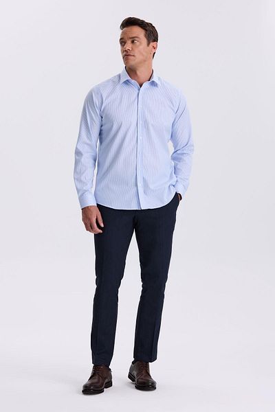 Jakamen Μπλε Comfort Fit που δεν απαιτεί σιδέρωμα 100% βαμβακερό ριγέ πουκάμισο χωρίς σίδερο
