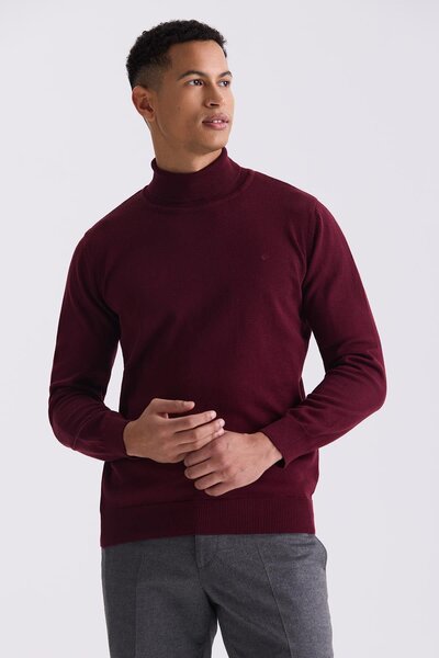 Jakamen Burgundy Slim Fit Full Turtleneck Sweater