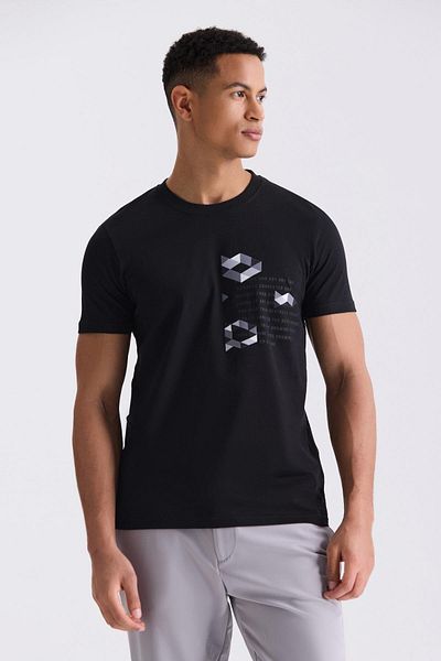 Jakamen Μαύρο Slim Fit T-shirt με στρογγυλή λαιμόκοψη