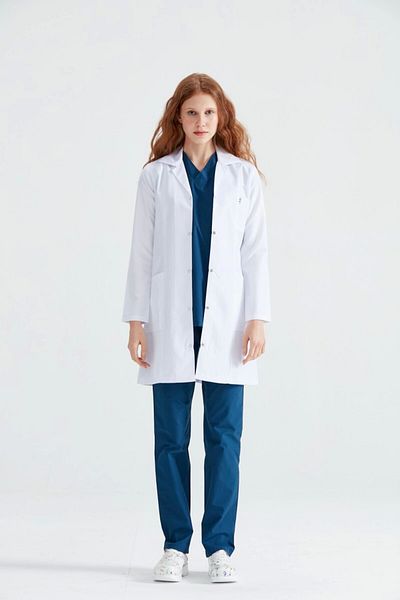 Moodamedikal White Long Length Long Sleeve Jacket Collar Apron