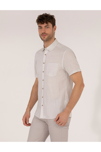 Pierre Cardin Cămașă bej cu mânecă scurtă, croială regulară 50255267-VR011