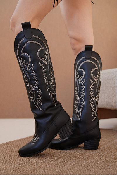 MODAADAM Cizme de cowboy Rendon de damă - piele neagră