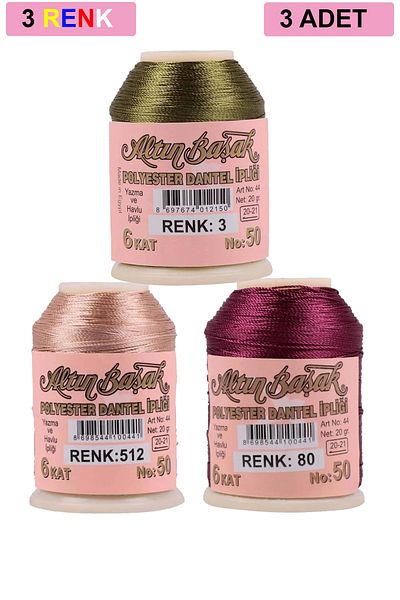 Rasanet 3 Pieces of Gold Spike Needle and Lace Thread 20 Gr - Royaleks - No: 512 - 080 - 003