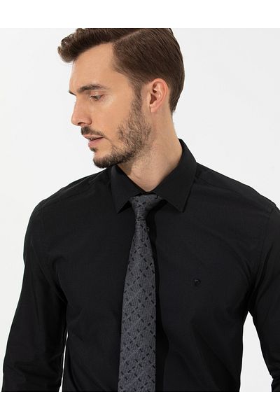 Pierre Cardin ΕΙΔΙΚΗ ΣΥΛΛΟΓΗ Μαύρο κλασικό πουκάμισο με μακρυμάνικο κανονική εφαρμογή