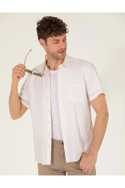 Pierre Cardin Πορτοκαλί κοντομάνικο πουκάμισο Regular Fit 50255276-VR051