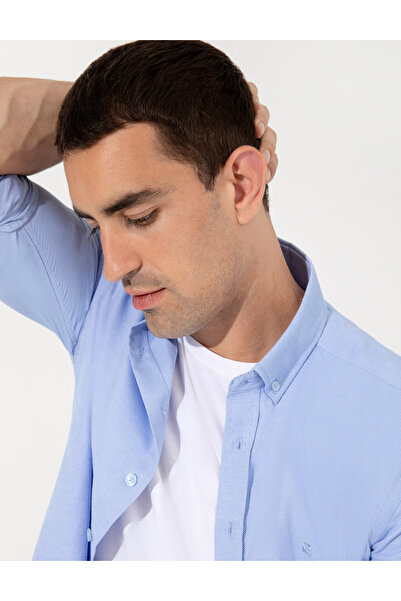 Pierre Cardin Μπλε πουκάμισο Oxford στενής γραμμής 50255278-VR036