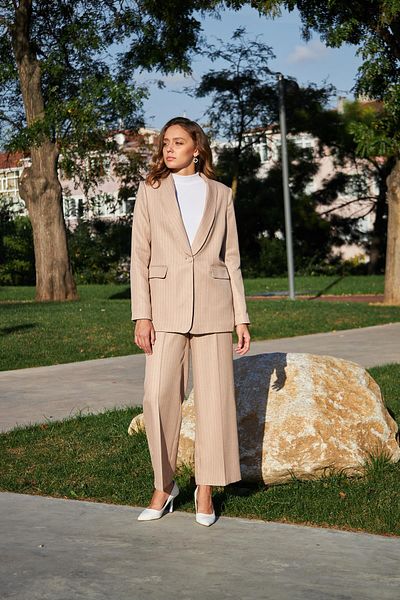 LOVELF Shawl Collar Striped Set