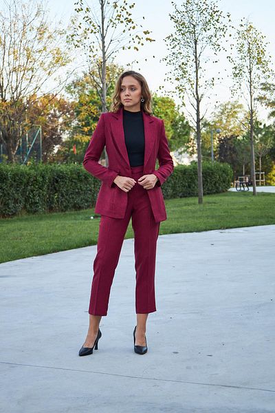 LOVELF Set cu efect de lână Burgundy cu un singur nasture