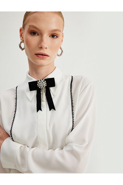 Koton Tuxedo Long Sleeve Guipure Color Contrast Regular Fit Shirt
