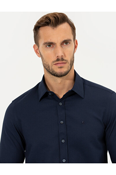 Pierre Cardin Синя сорочка Slim Fit з армуром 50260311-VR033