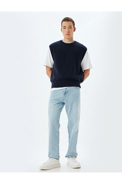 Koton Basic-Strickpullover – ärmellos, Rundhalsausschnitt, Baumwolle