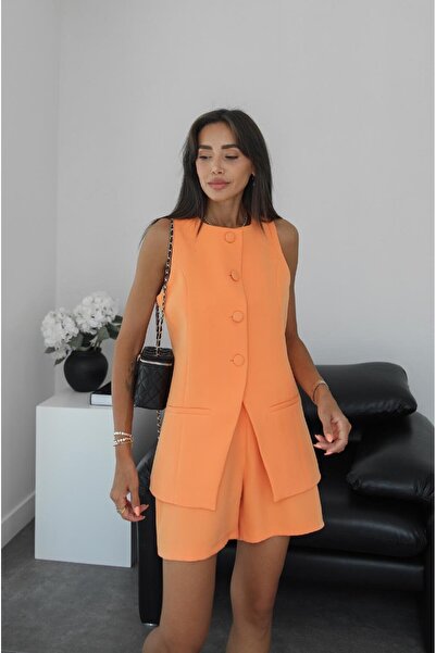 Havoş Orange Vest and Shorts Set - Covered Button