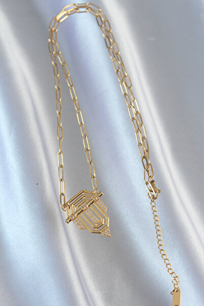 HDRNstore HU53D 316L سلسلة فولاذية ذهبية اللون حجر الزركون قلادة سيريناي روبرند